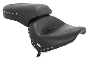 Yamaha V-Star 650 Custom One-Piece Motorcycle Seat - Mustang Motorcycle - 1PC with Studs - Black - `98-`16